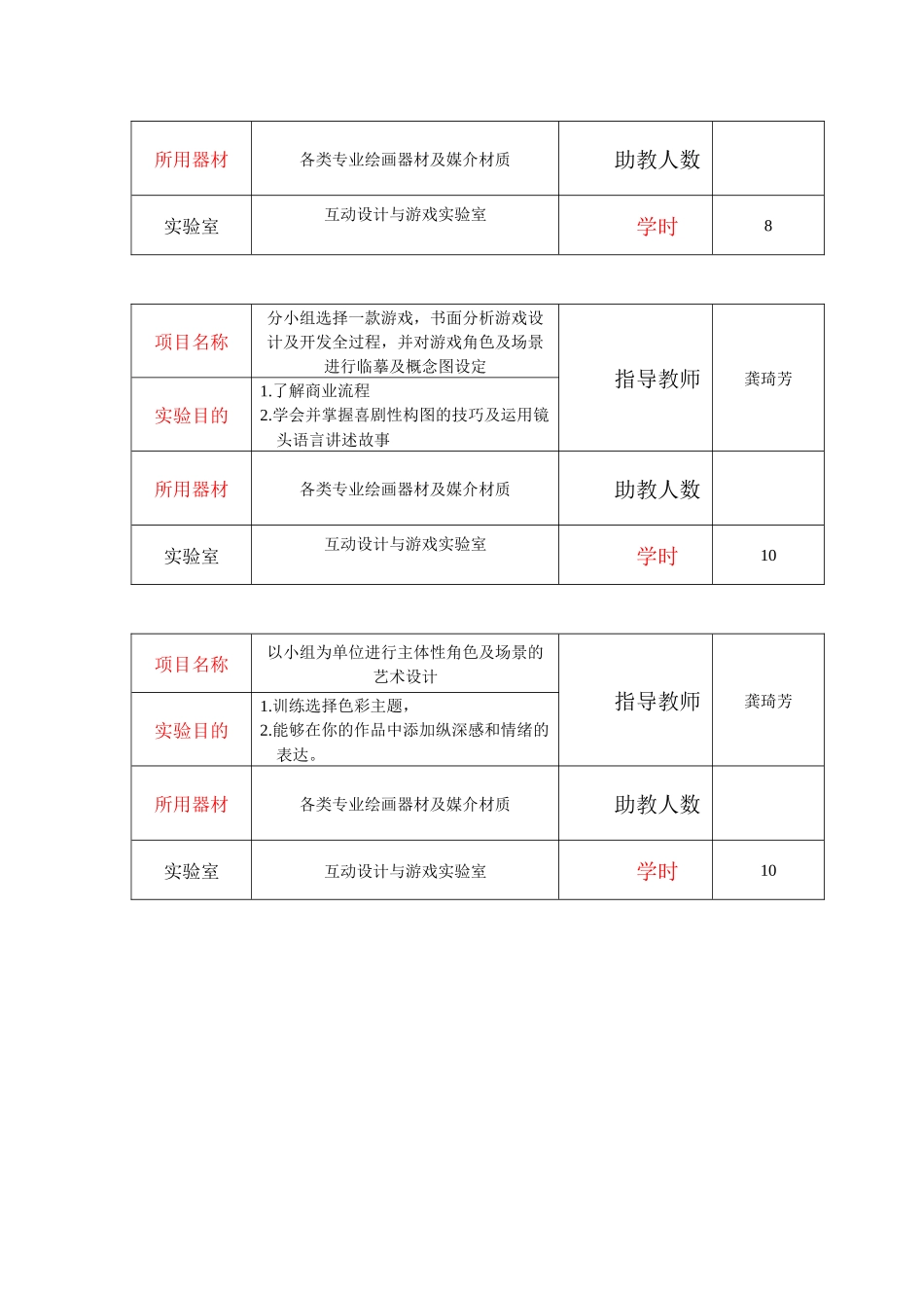 《游戏设计艺术表现1》实验课程教学大纲_第2页