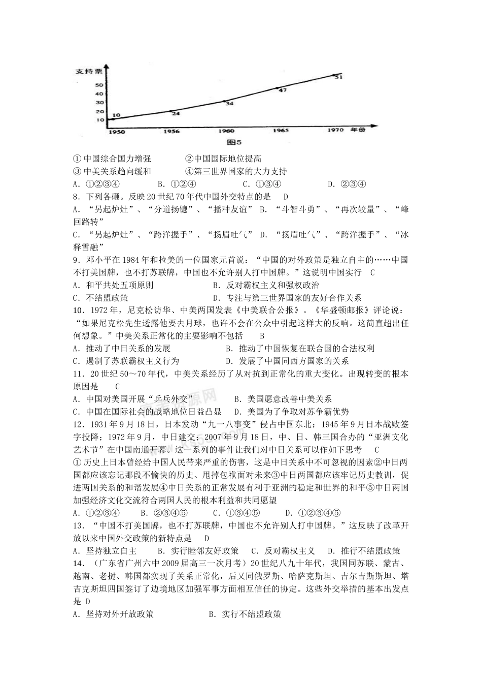 高考历史各省月考试题“三新”精选（19）：各族人民的共同发展和中华人民共和国的外交和国防_第3页