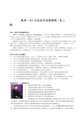 锐变—NLP专业技术发展课程
