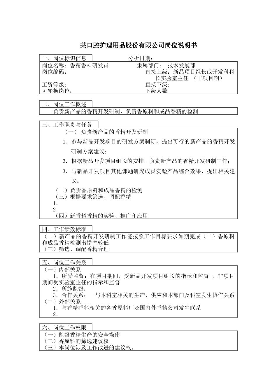 香精香料研发员岗位说明书_第1页