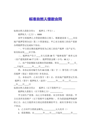 标准自然人借款合同