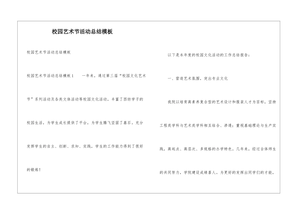 校园艺术节活动总结模板_第1页