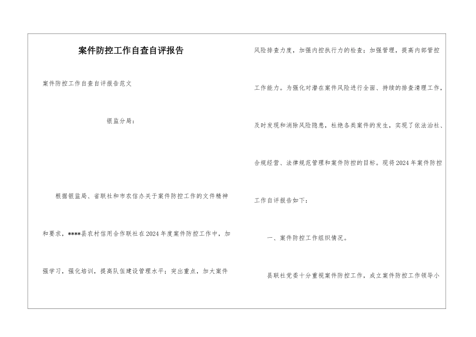 案件防控工作自查自评报告_第1页