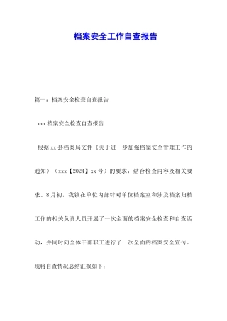 档案安全工作自查报告