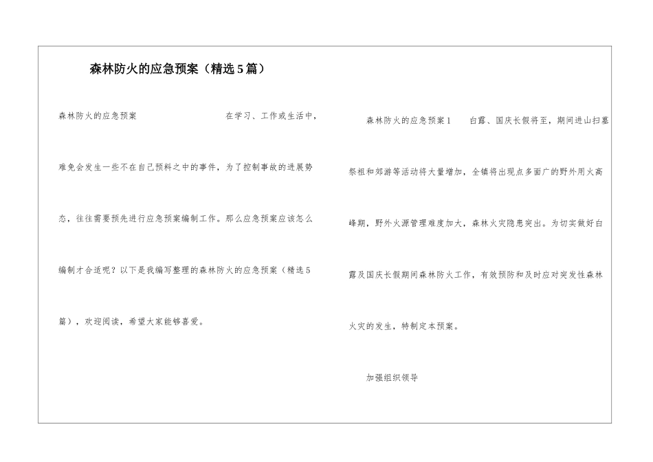 森林防火的应急预案(精选5篇)_第1页