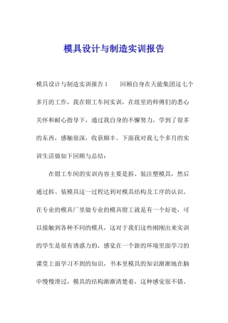 模具设计与制造实训报告