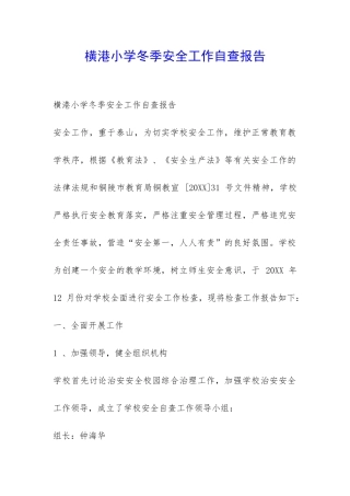 横港小学冬季安全工作自查报告-