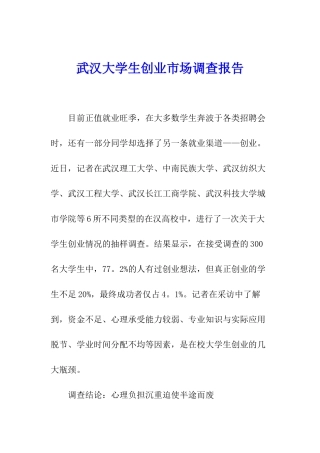 武汉大学生创业市场调查报告