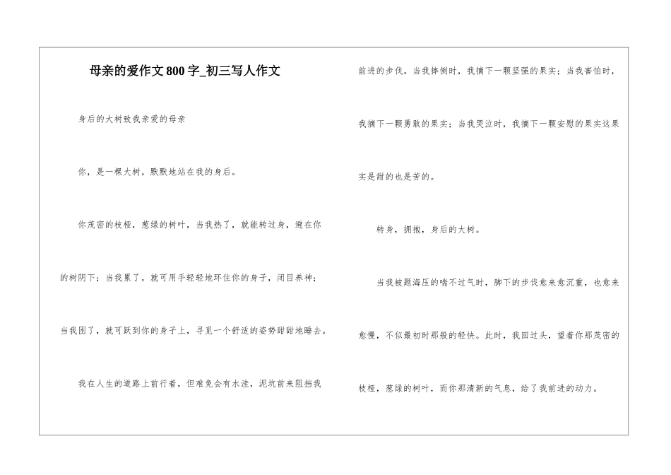 母亲的爱作文800字-初三写人作文_第1页