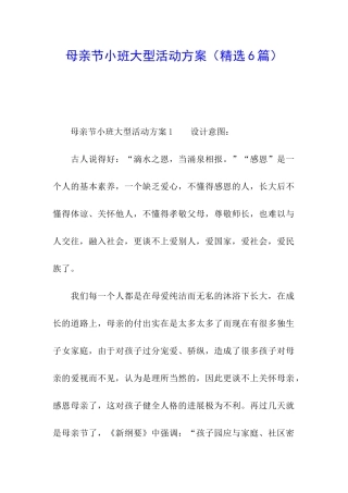 母亲节小班大型活动方案