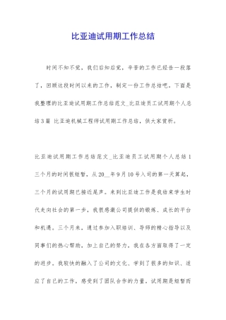 比亚迪试用期工作总结