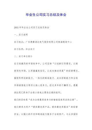 毕业生公司实习总结及体会-