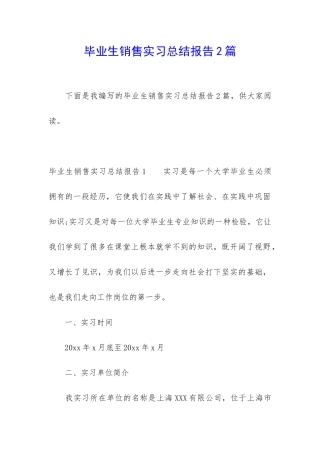 毕业生销售实习总结报告2篇