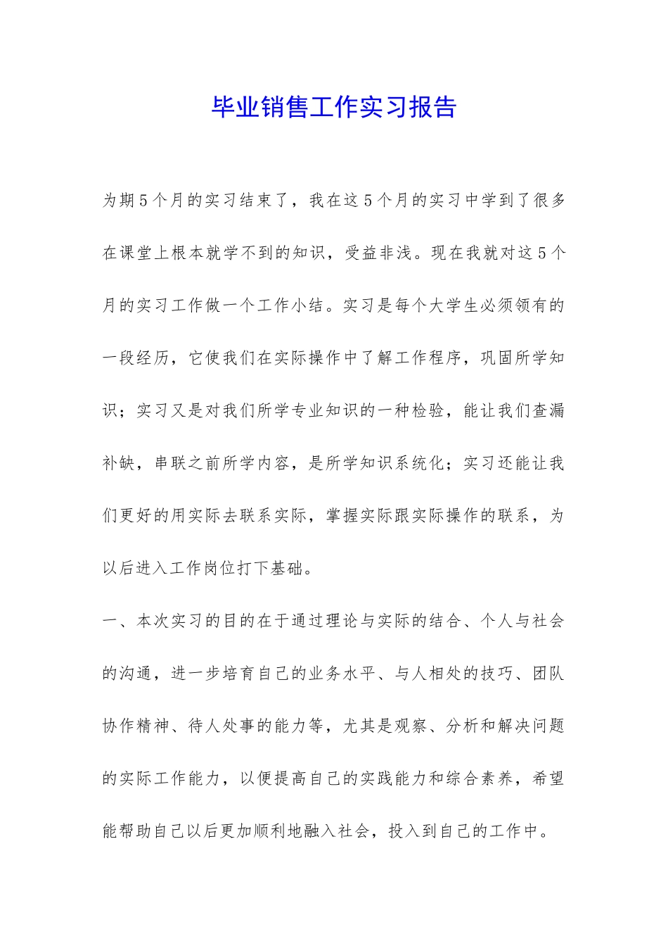 毕业销售工作实习报告-_第1页