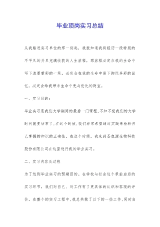 毕业顶岗实习总结-