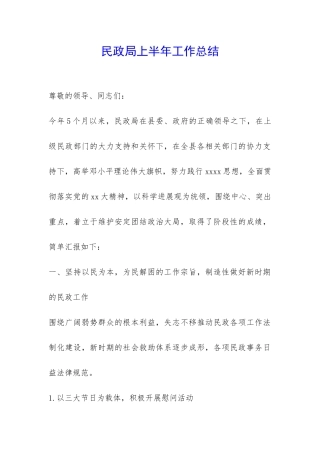 民政局上半年工作总结-