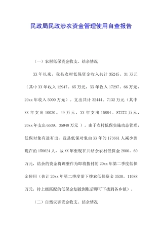 民政局民政涉农资金管理使用自查报告