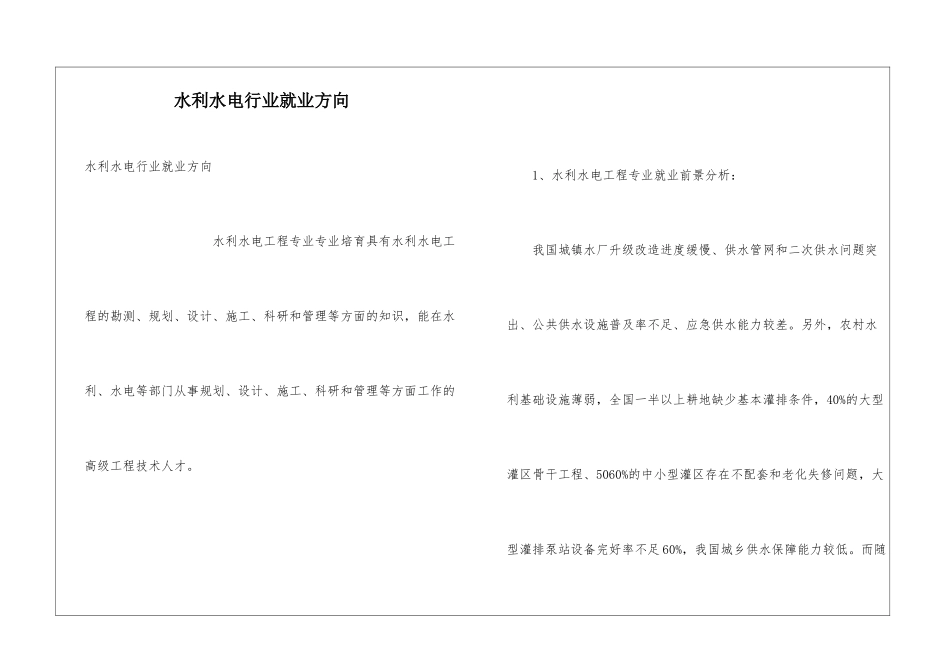 水利水电行业就业方向_第1页