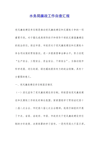水务局廉政工作自查汇报-
