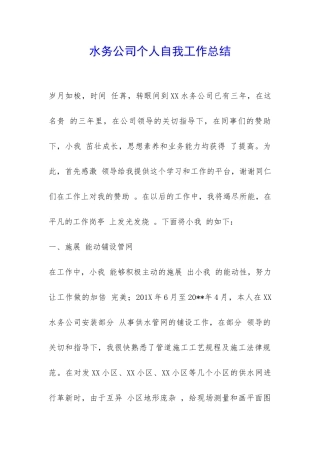 水务公司个人自我工作总结-