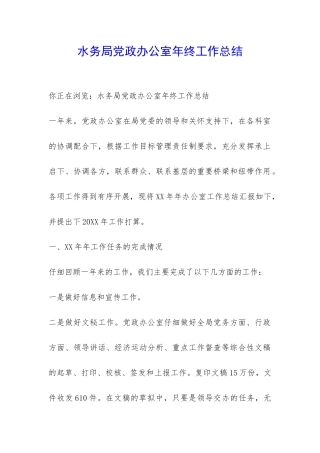 水务局党政办公室年终工作总结-