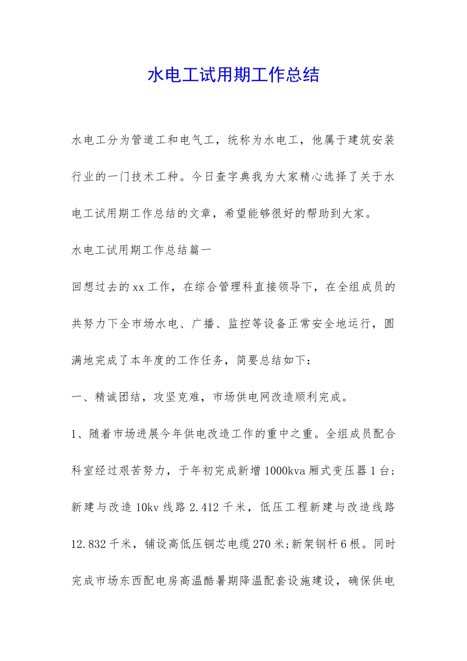 水电工试用期工作总结-_第1页