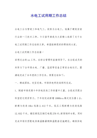 水电工试用期工作总结-