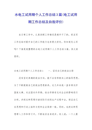 水电工试用期个人工作总结3篇