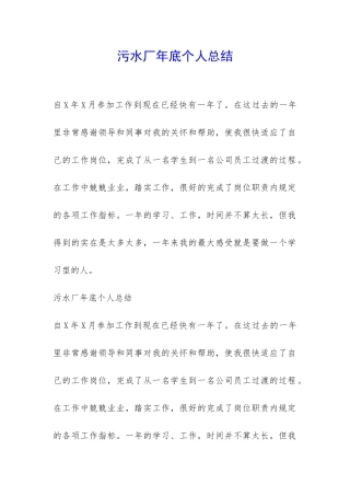 污水厂年底个人总结-