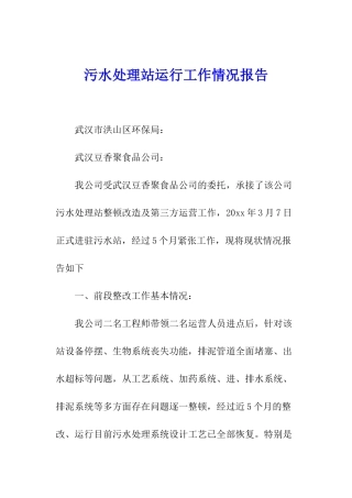 污水处理站运行工作情况报告