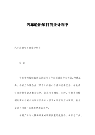 汽车轮胎项目商业计划书