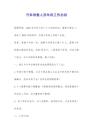 汽车销售人员年终工作总结-
