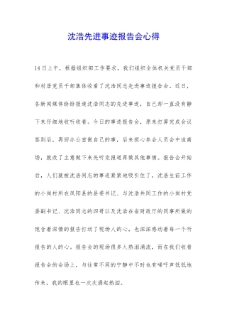沈浩先进事迹报告会心得-