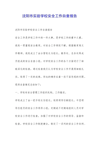 沈阳市实验学校安全工作自查报告-