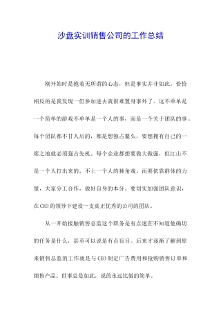 沙盘实训销售公司的工作总结
