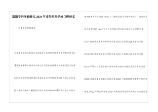 洛阳专科学校排名-2024年洛阳专科学校口碑排名