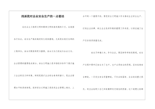 浅谈我对企业安全生产的一点看法