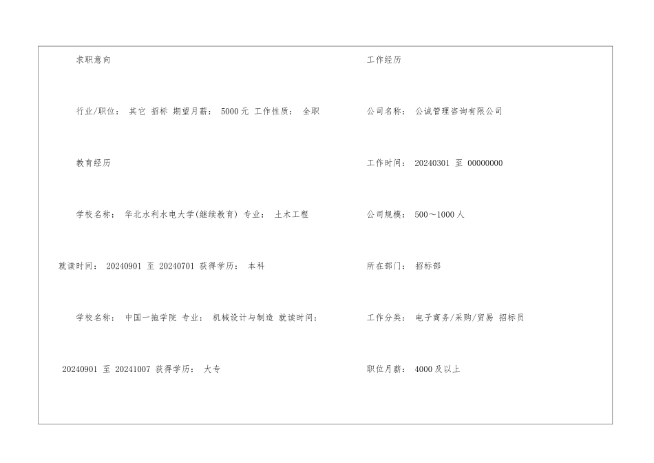 测量员电子简历模板_第2页