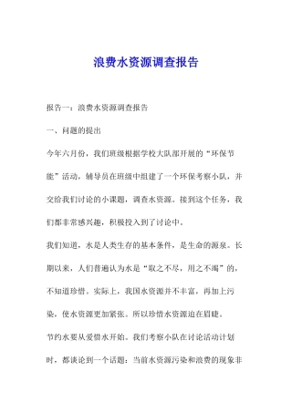 浪费水资源调查报告
