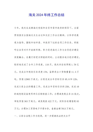 海关2024年终工作总结-