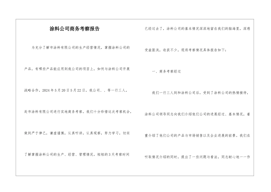 涂料公司商务考察报告_第1页