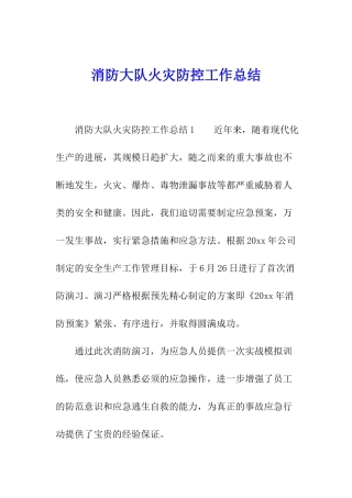 消防大队火灾防控工作总结