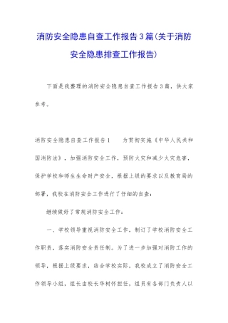 消防安全隐患自查工作报告3篇