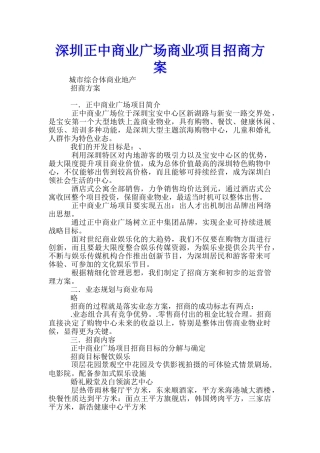 深圳正中商业广场商业项目招商方案
