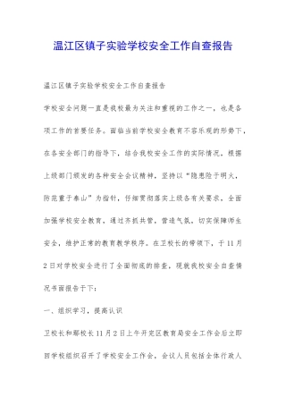 温江区镇子实验学校安全工作自查报告-