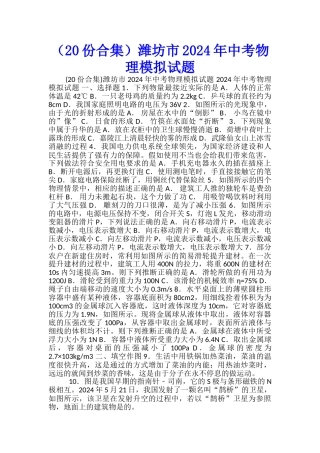 潍坊市2024年中考物理模拟试题