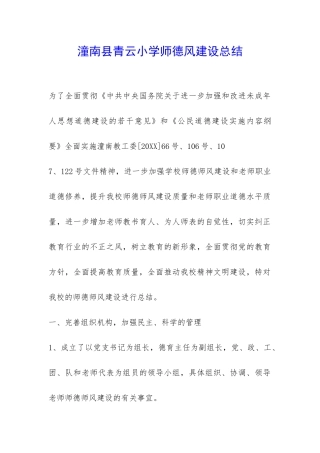 潼南县青云小学师德风建设总结-