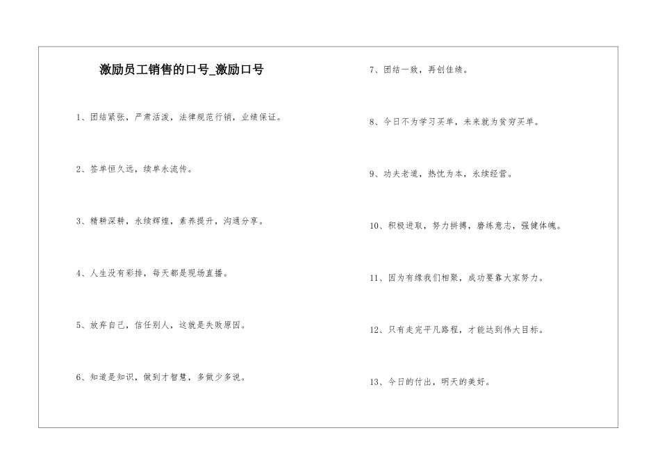 激励员工销售的口号-激励口号_第1页