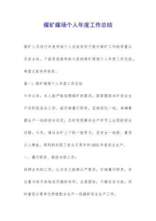 煤矿煤场个人年度工作总结-