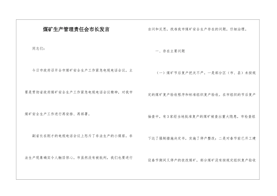 煤矿生产管理责任会市长发言_第1页